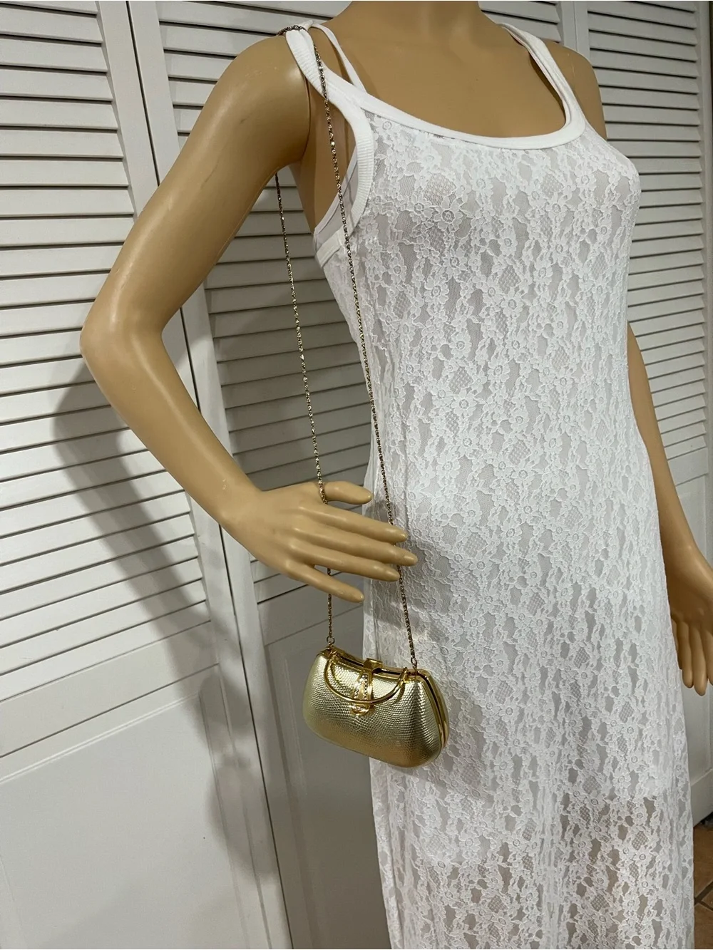 Gold Rhinestone-Accent Evening Top-Handle Clutch